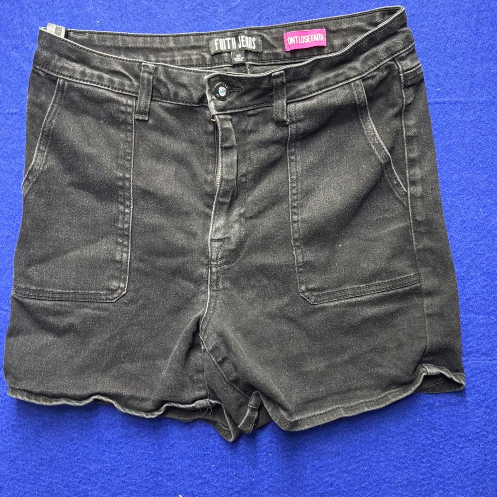 Grunge Womens Faith Jeans Denim Shorts 12 Black High Rise Rhinestone‎ Button